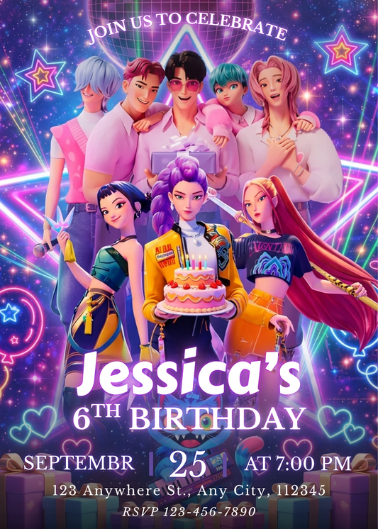 Kpop Demon Hunters Birthday Invitation – Aesthetic Party Invite Design CreativeRino