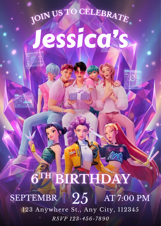 Demon Hunters Kpop Party Invite – Birthday Digital Download Card CreativeRino