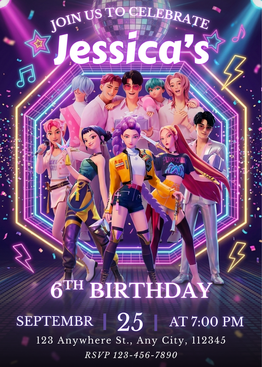 Demon Hunters Kpop Birthday Invitation – Fun Custom Party Invite CreativeRino