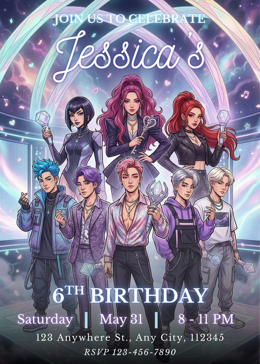Kpop Theme Demon Hunters Birthday Invite – Instant Download CreativeRino
