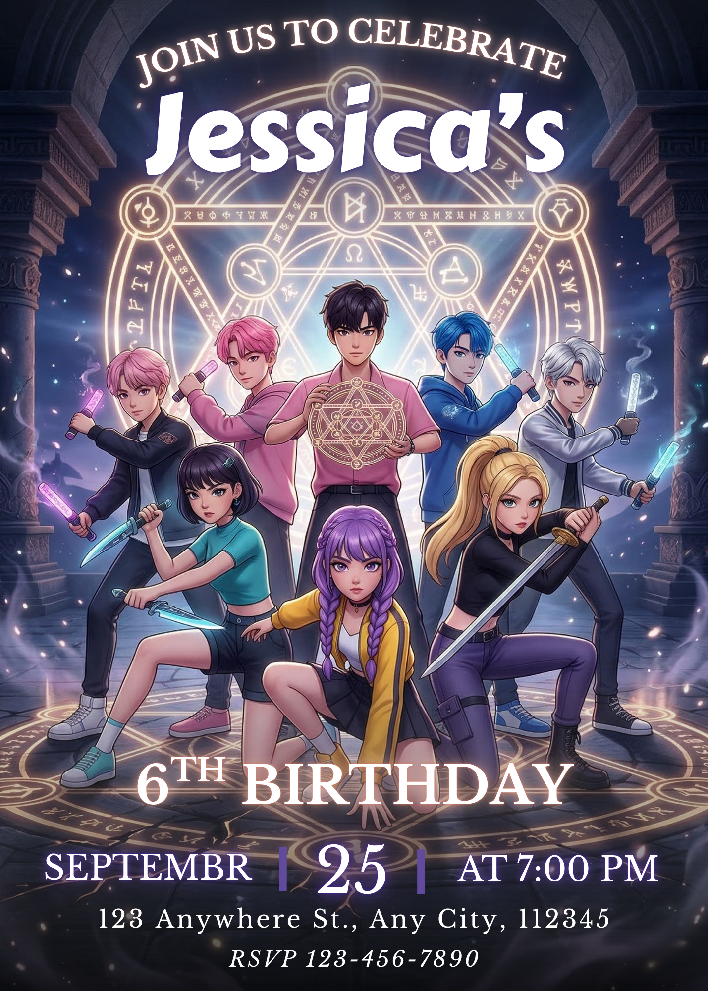 Kpop Demon Hunters Party Invite – Unique Editable Birthday Design CreativeRino