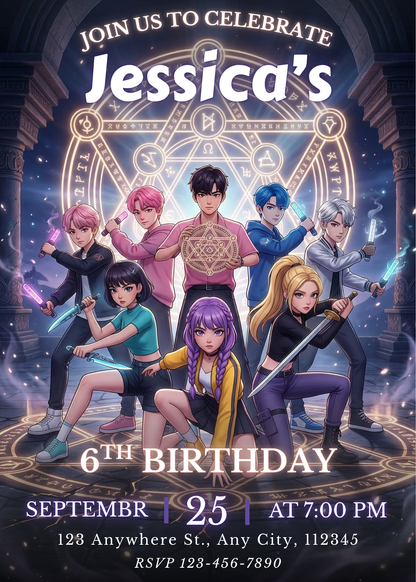 Kpop Demon Hunters Party Invite – Unique Editable Birthday Design CreativeRino