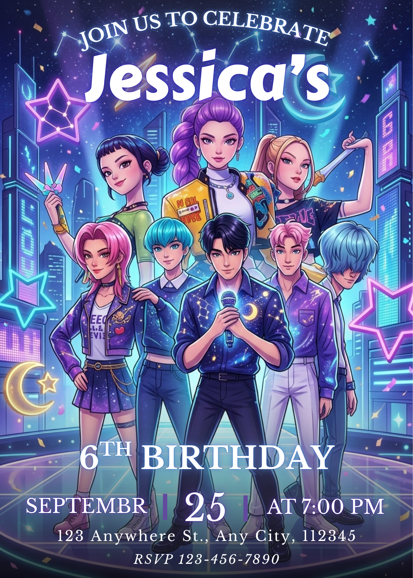 Kpop Demon Hunters Birthday Invitation Template Editable Printable Digital Download CreativeRino