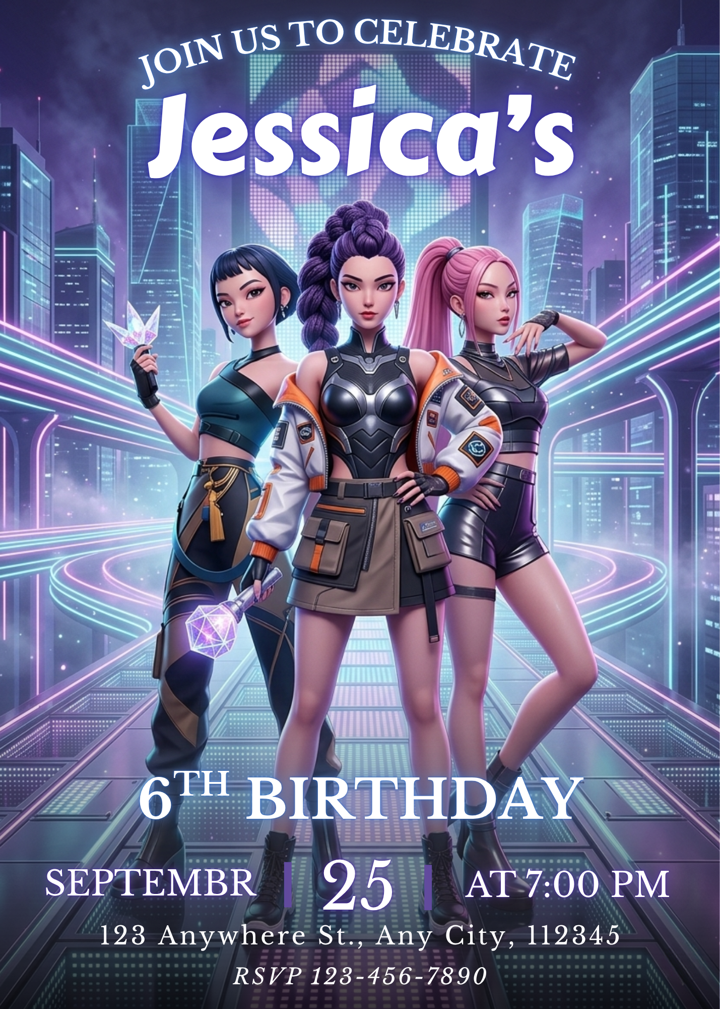 Editable Kpop Demon Hunters Birthday Party Invitation Instant Download Printable Invite CreativeRino