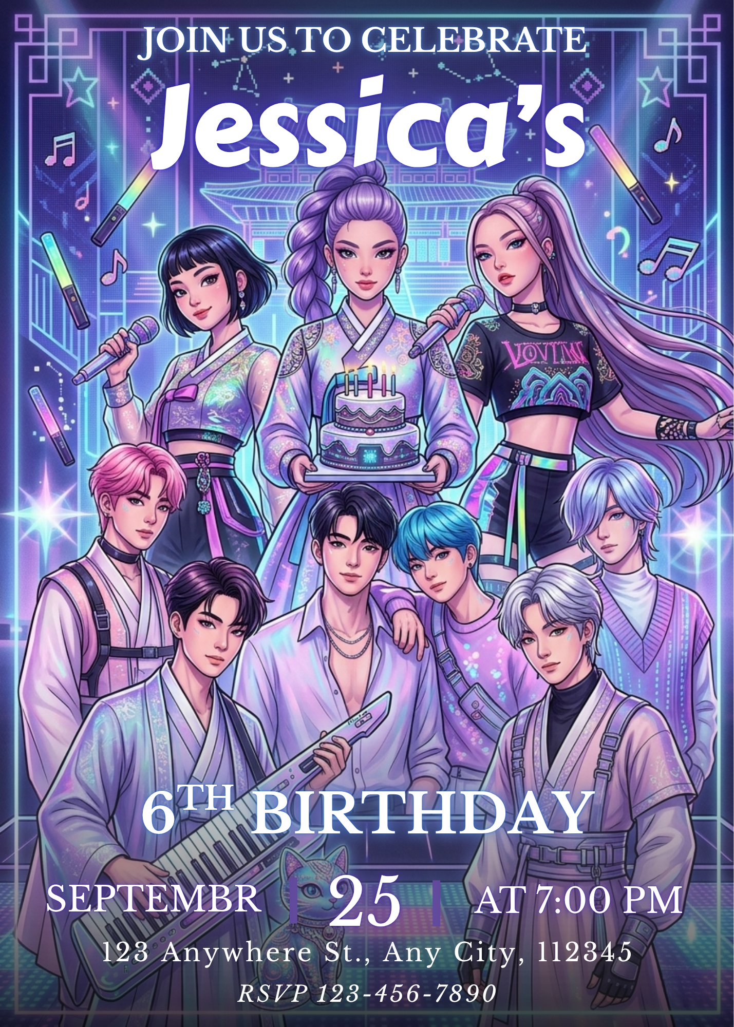 Kpop Demon Hunters Birthday Invitation Digital Template Custom Printable Party Invite CreativeRino