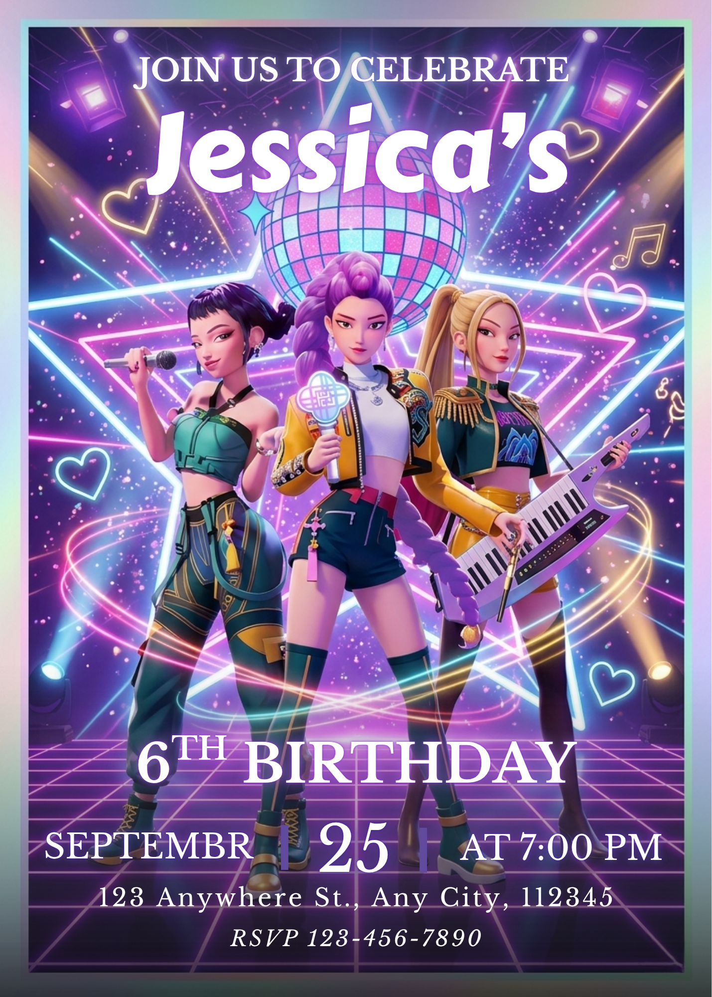Kpop Demon Hunters Birthday Invite Template Digital Download Editable Printable Invitation CreativeRino