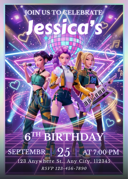 Kpop Demon Hunters Birthday Invite Template Digital Download Editable Printable Invitation CreativeRino
