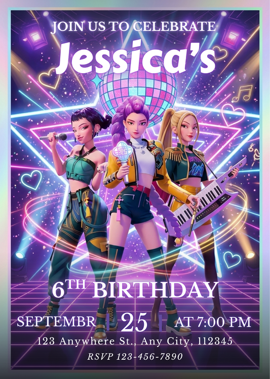 Kpop Demon Hunters Birthday Invite Template Digital Download Editable Printable Invitation CreativeRino