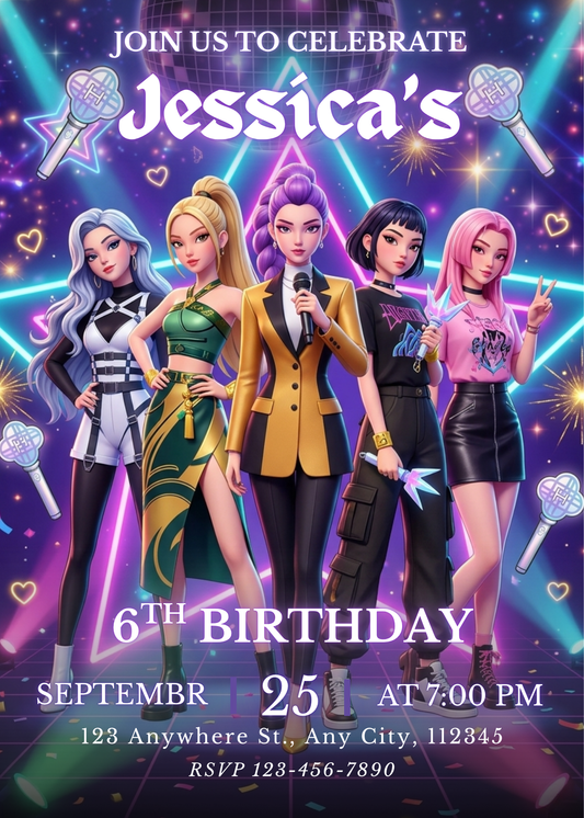 Kpop Demon Hunters Birthday Invitation Editable Template Printable Party Invite Download CreativeRino