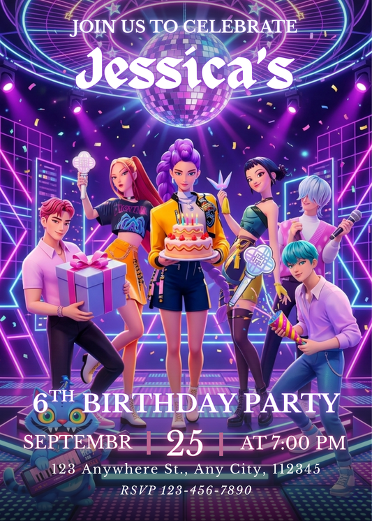 Kpop Demon Hunters Birthday Party Invite Template Printable Editable Digital Download CreativeRino