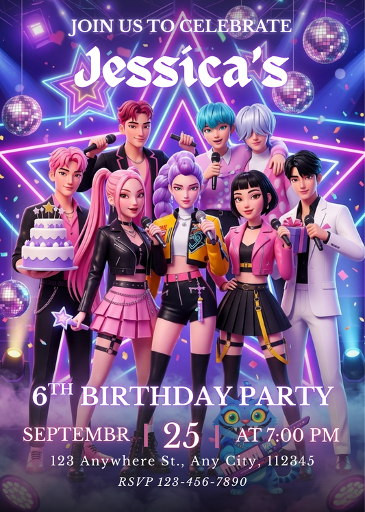 Editable Printable Kpop Demon Hunters Birthday Invitation Instant Download Party Template CreativeRino