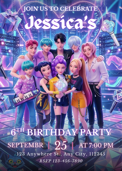 Kpop Demon Hunters Birthday Invitation Template Digital Printable Custom Party Invite CreativeRino