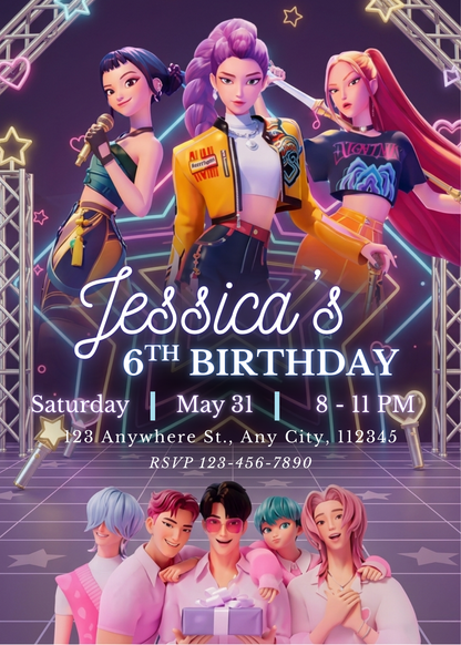 Kpop Demon Hunters Party Invite – Personalized Birthday Invitation CreativeRino
