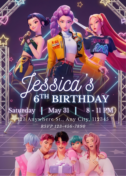Kpop Demon Hunters Party Invite – Personalized Birthday Invitation CreativeRino
