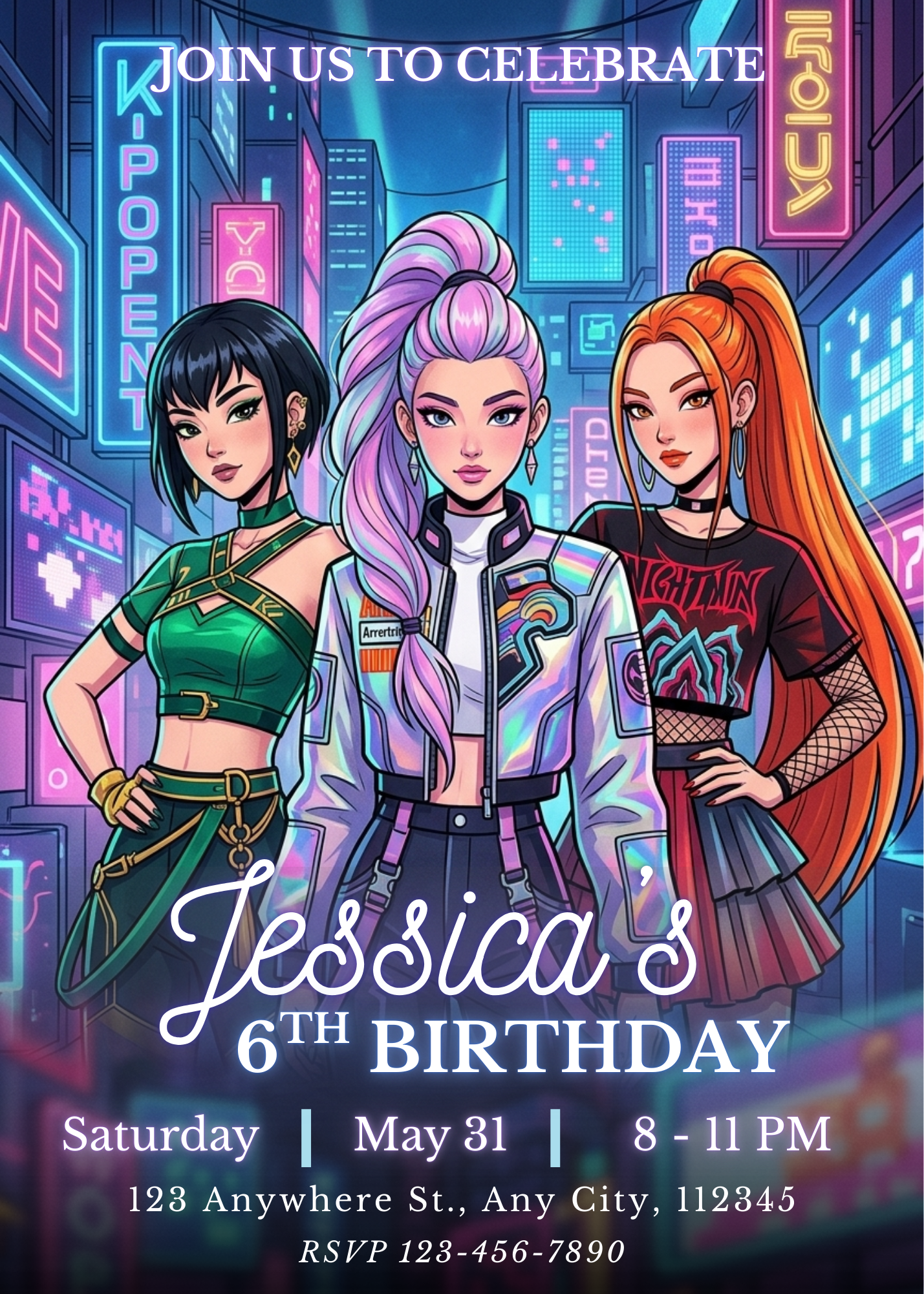 Demon Hunters Kpop Birthday Invitation Template – Editable File CreativeRino