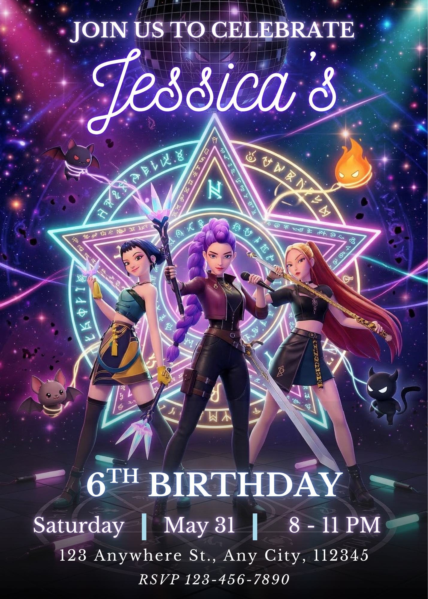 Kpop Demon Hunters Digital Invitation – Birthday Party Invite CreativeRino