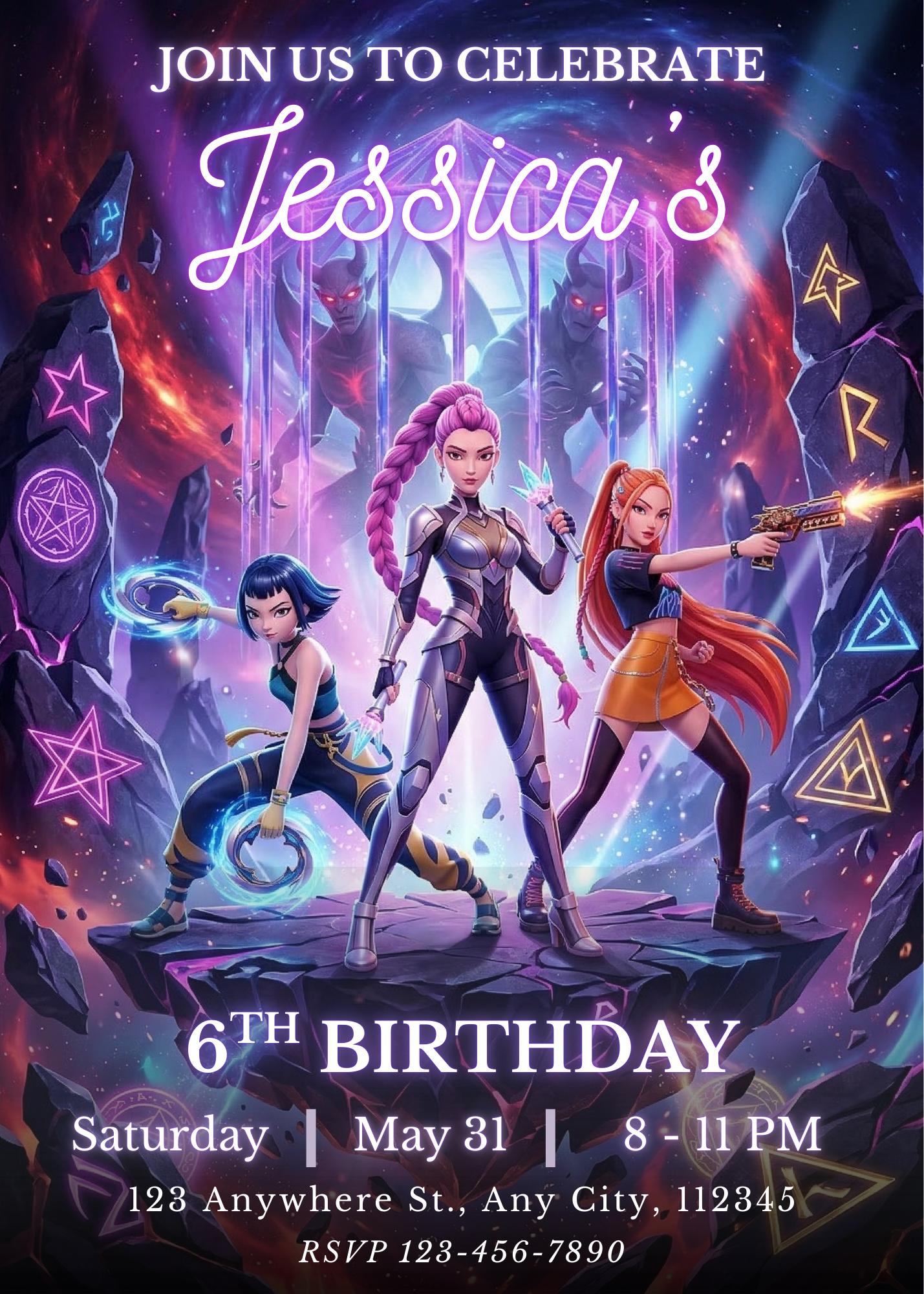 Demon Hunters Kpop Theme Birthday Invite – Instant Printable CreativeRino