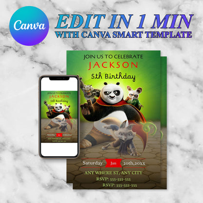 Kung Fu Panda Birthday Invitation Template - CreativeRino