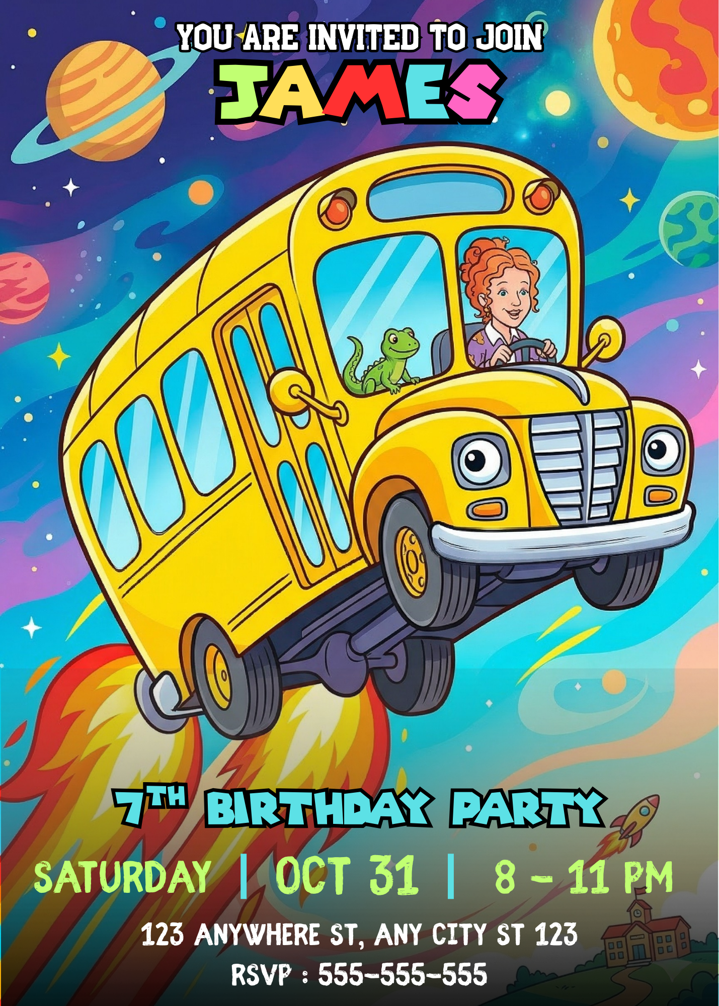 Magic School Bus Birthday Invitation Editable Canva Template CreativeRino
