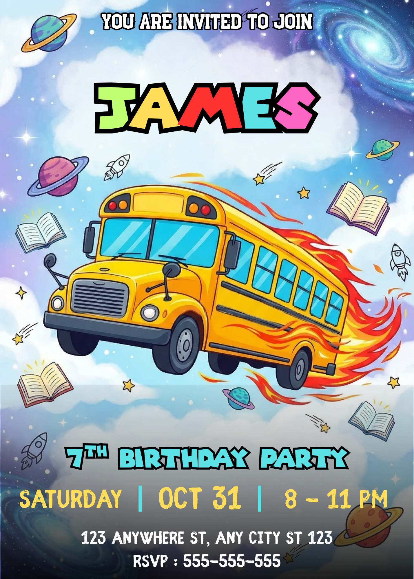 Editable Magic School Bus Invitation Template | Science Birthday Party Invite for Kids CreativeRino