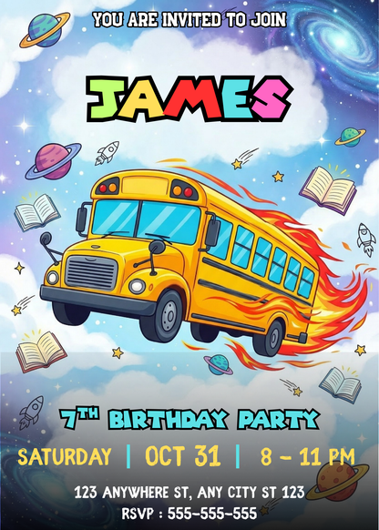 Editable Magic School Bus Invitation Template | Science Birthday Party Invite for Kids CreativeRino
