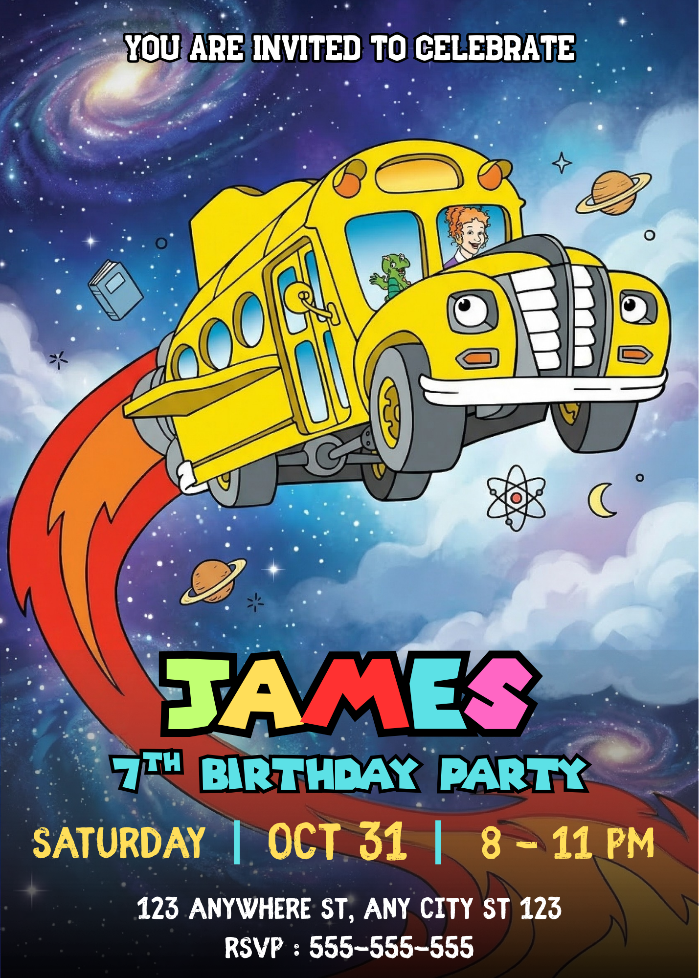 Magic School Bus Party Invitation Canva Editable | Kids Science Birthday Invite CreativeRino