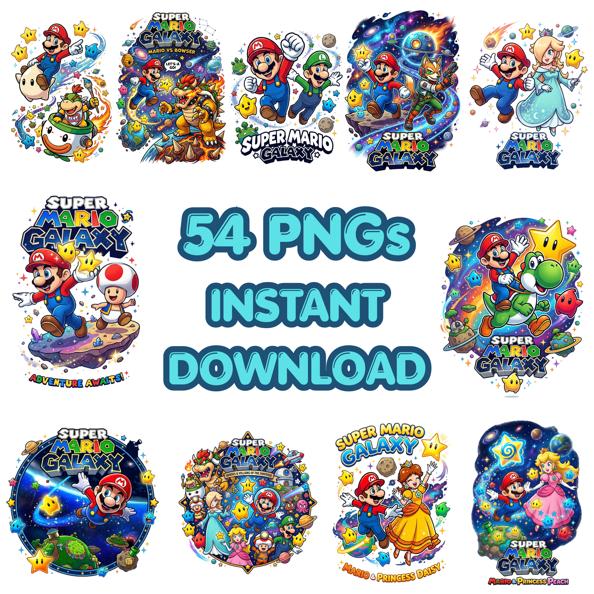 Super Mario Galaxy Movie PNG Bundle | Mario Galaxy Characters Clipart CreativeRino