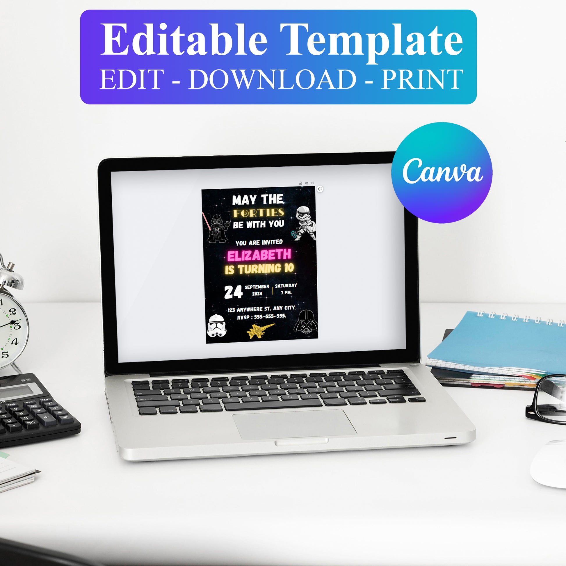 May the Forties Be With You Galaxy Star Wars Birthday Invitation Template - CreativeRino