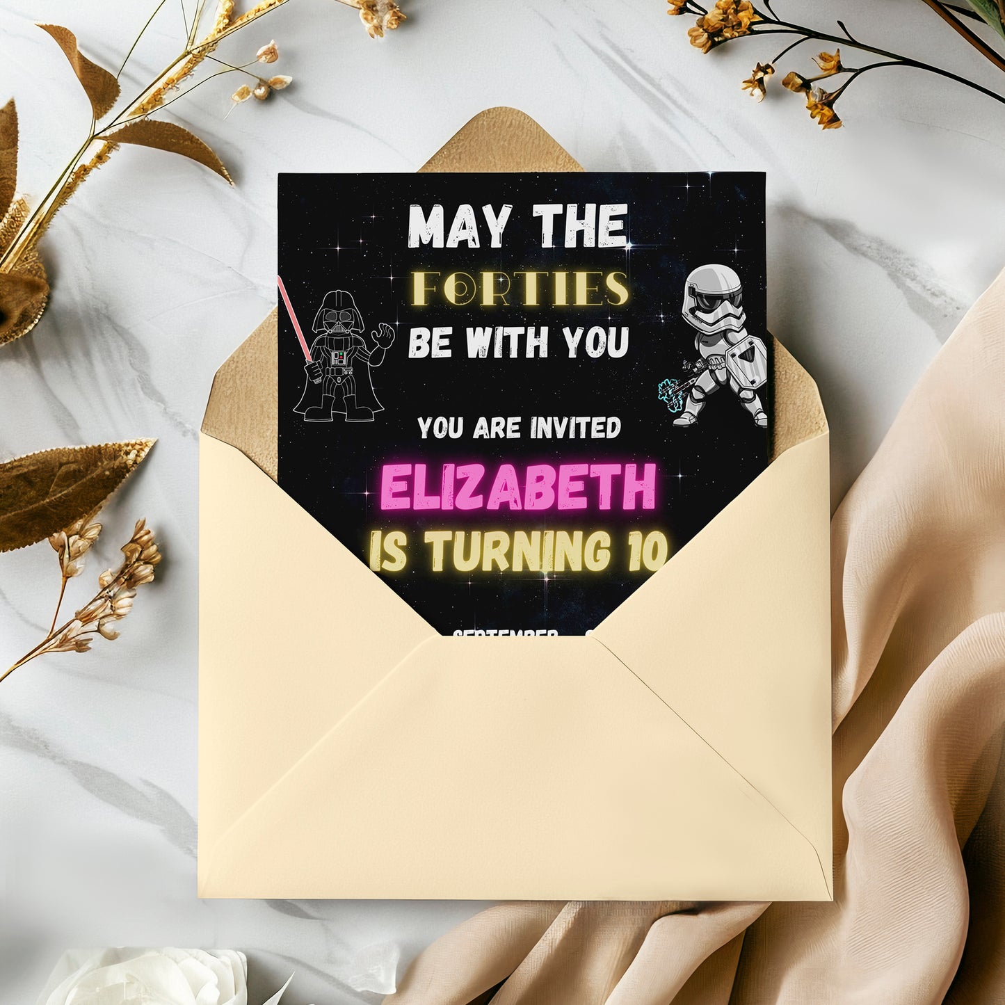 May the Forties Be With You Galaxy Star Wars Birthday Invitation Template - CreativeRino