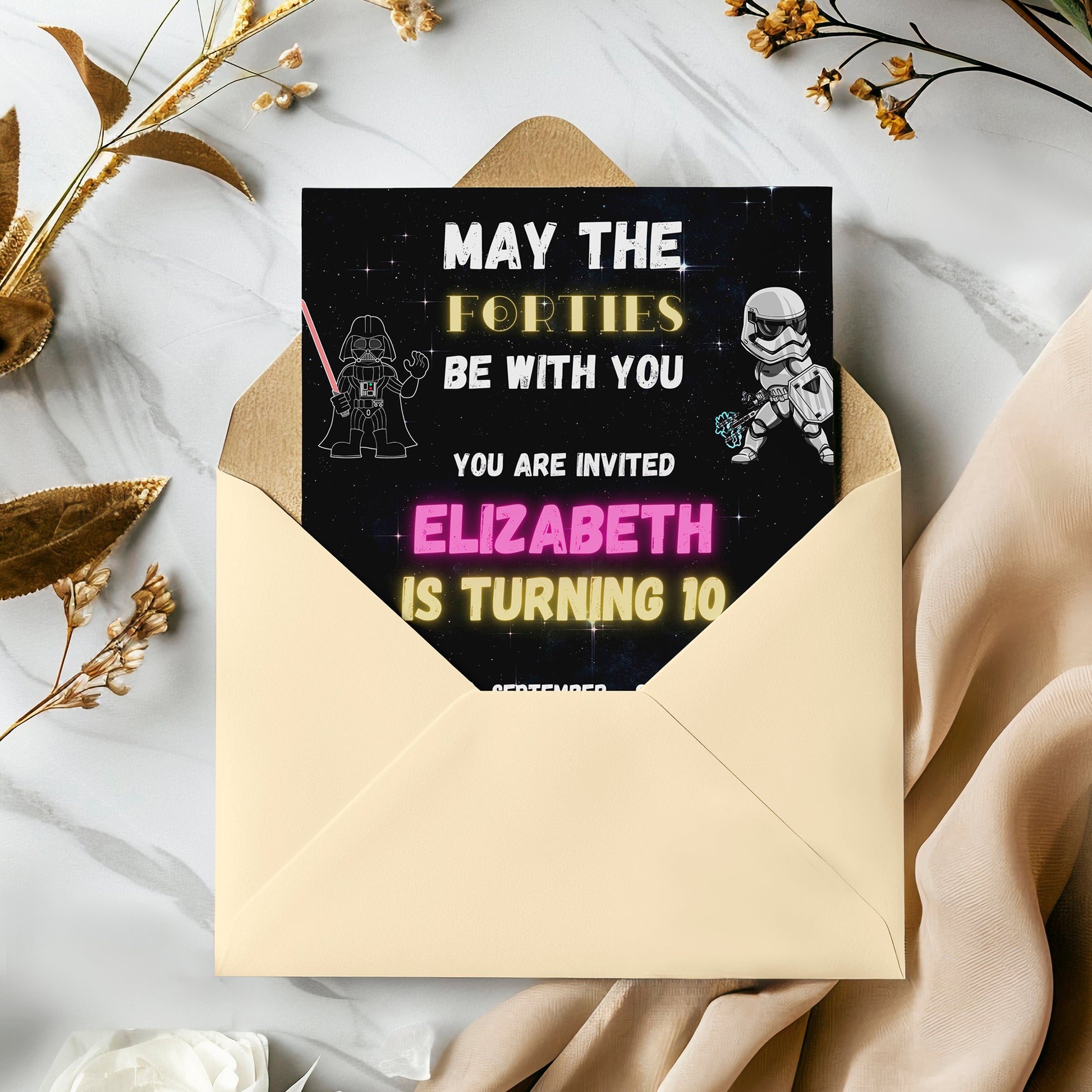 May the Forties Be With You Galaxy Star Wars Birthday Invitation Template - CreativeRino