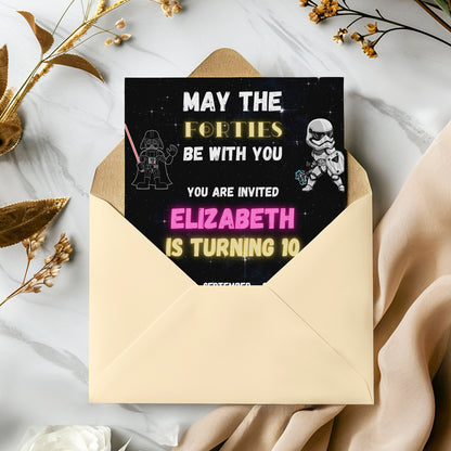 May the Forties Be With You Galaxy Star Wars Birthday Invitation Template - CreativeRino