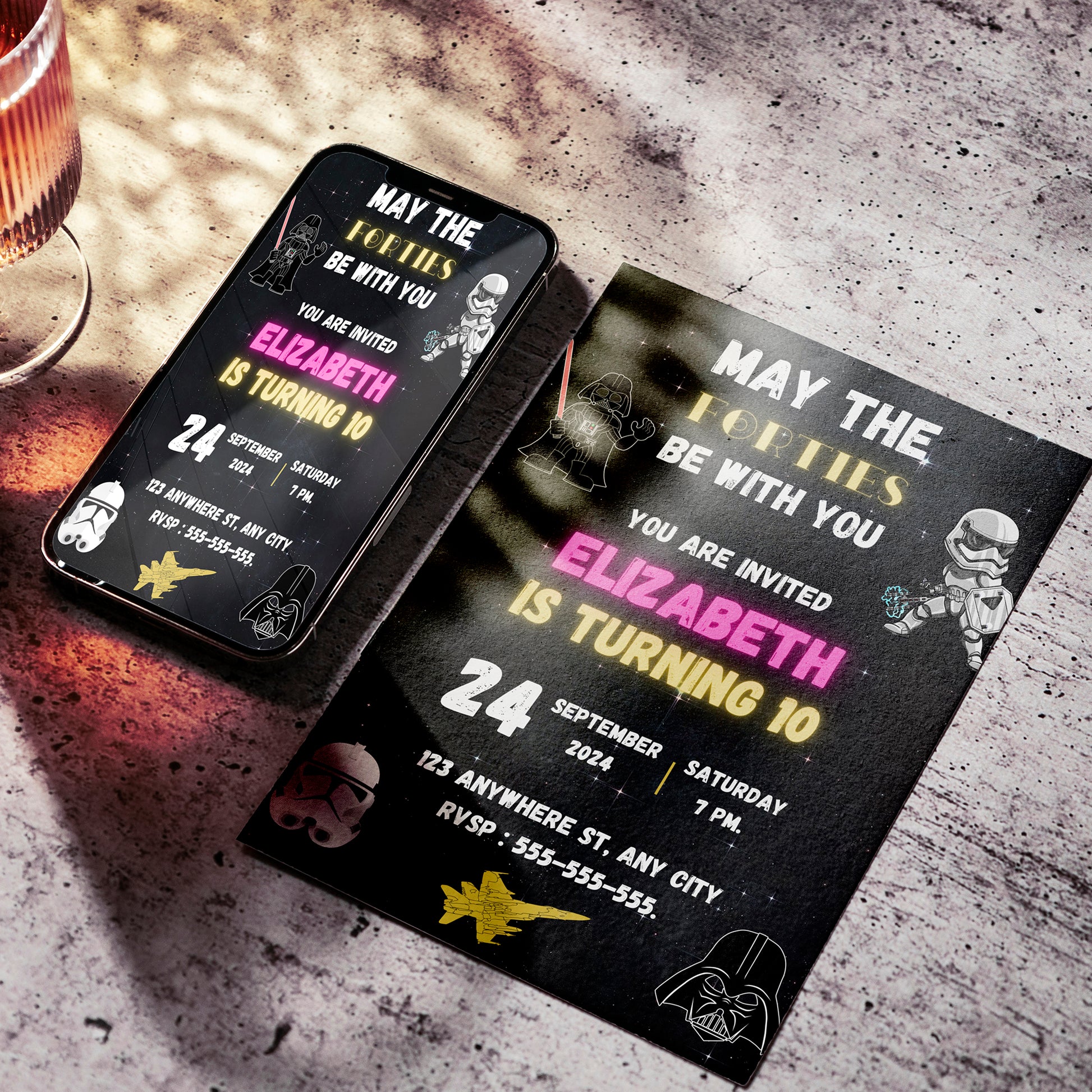 May the Forties Be With You Galaxy Star Wars Birthday Invitation Template - CreativeRino