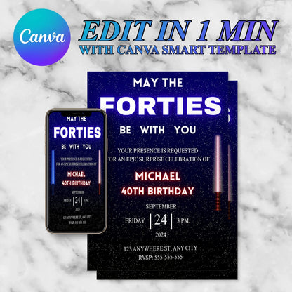 May the Forties Be With You Galaxy Star Wars Birthday Invitation Template CreativeRino