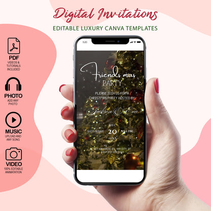 Digital Editable Friendsmas Christmas Party Video Invitation | Christmas Video Evite Template - CreativeRino