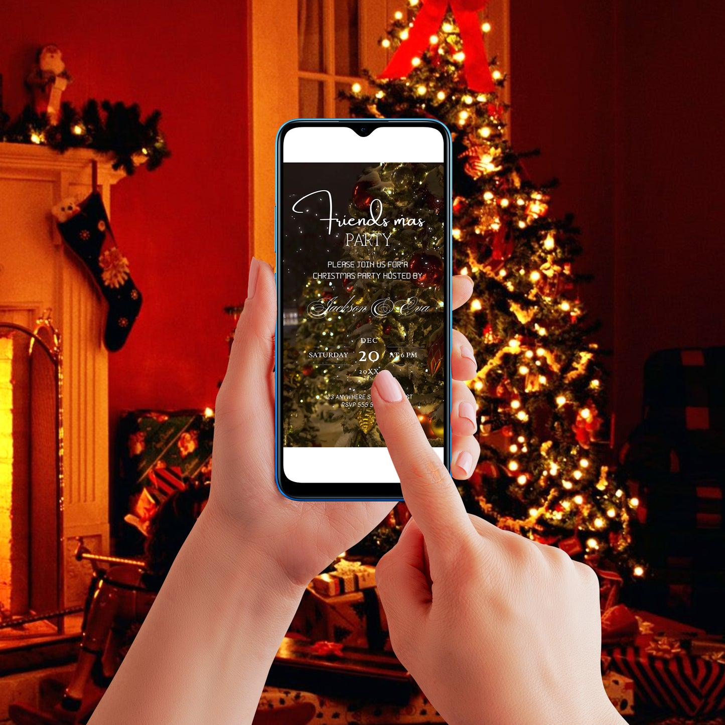 Digital Editable Friendsmas Christmas Party Video Invitation | Christmas Video Evite Template - CreativeRino