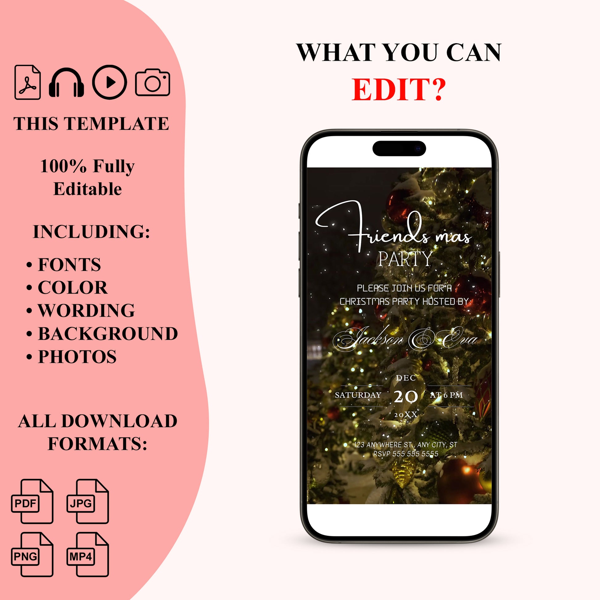 Digital Editable Friendsmas Christmas Party Video Invitation | Christmas Video Evite Template - CreativeRino