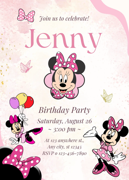 Minnie Mouse Birthday Invitation Template - CreativeRino