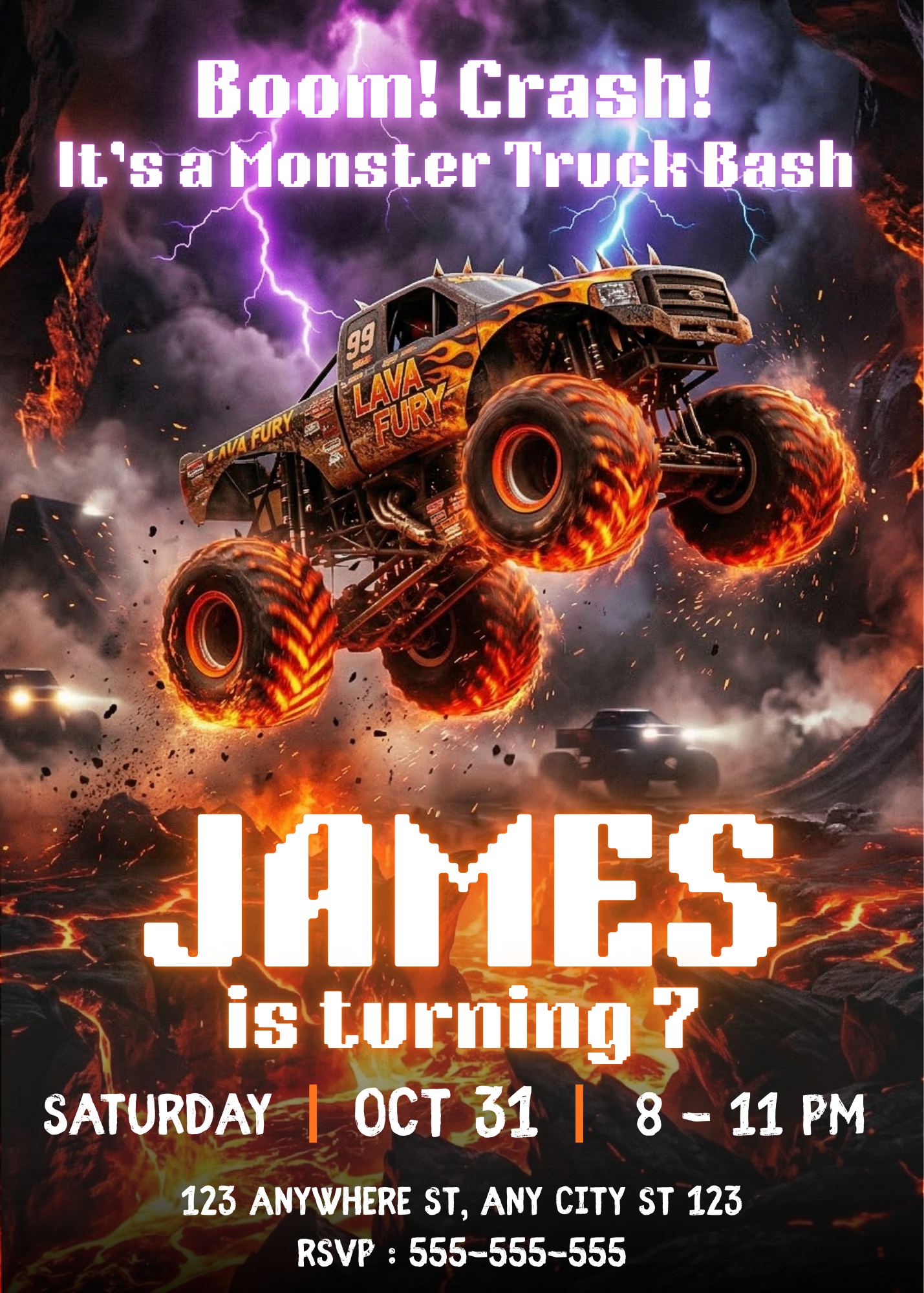 Monster Truck Birthday Invitation Template | Editable Truck Party Invite CreativeRino