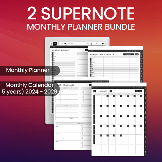 2 Supernote Monthly Planner Template Bundle