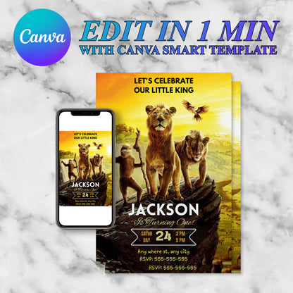 Mufasa The Lion King Birthday Invitation Template - CreativeRino