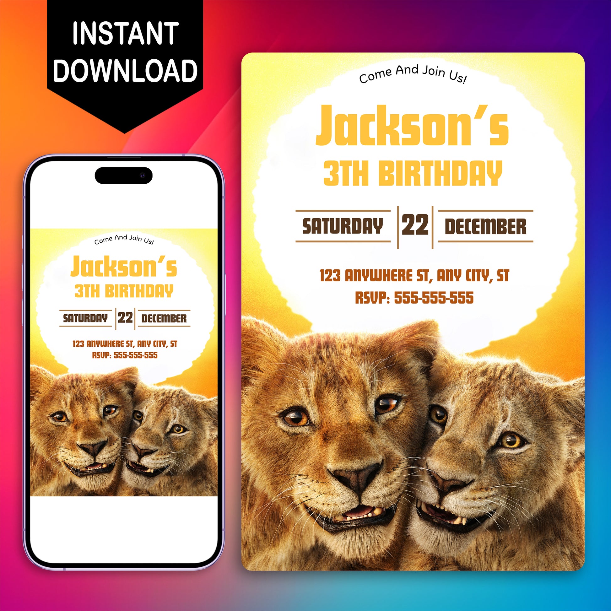 Mufasa The Lion King Birthday Invitation Template - CreativeRino