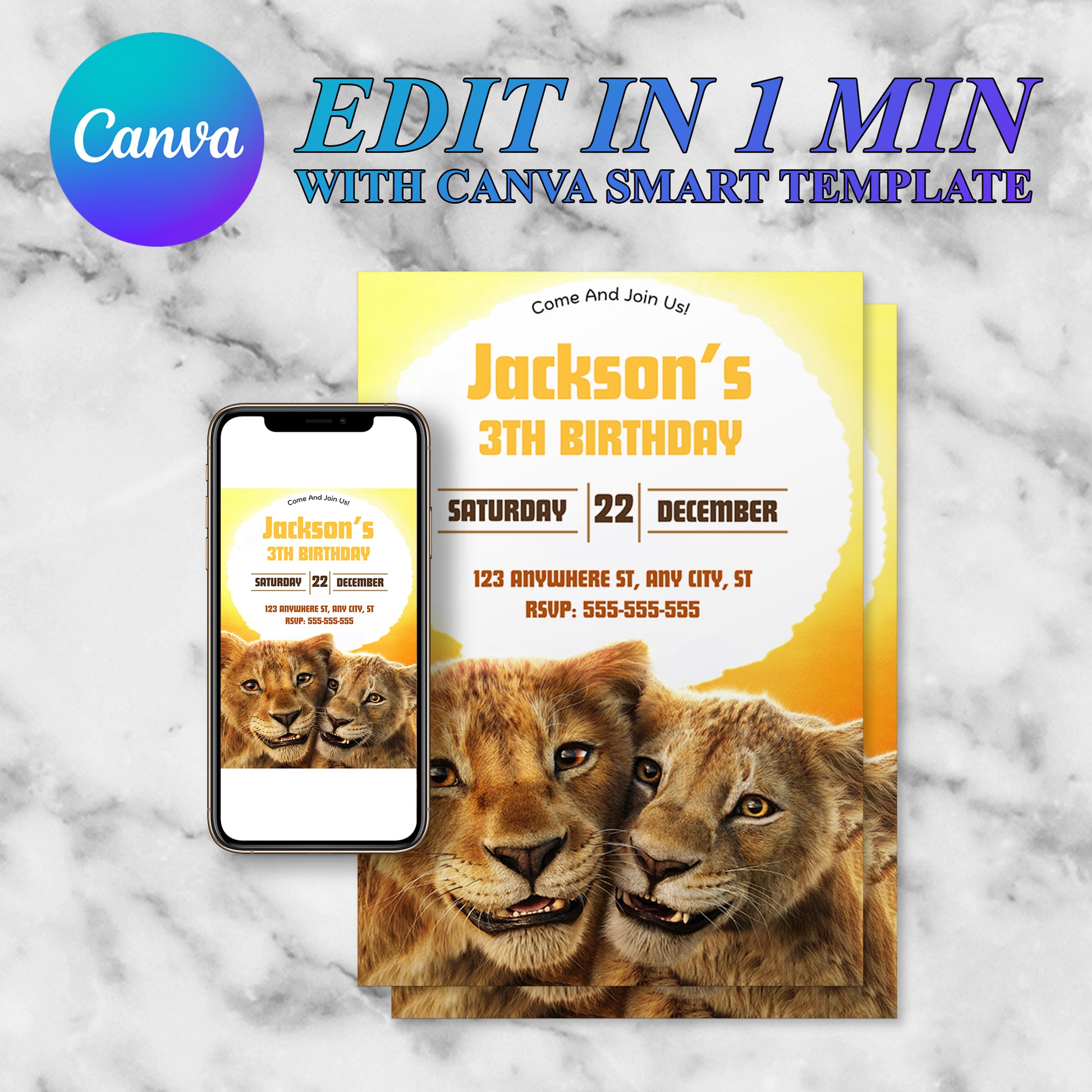 Mufasa The Lion King Birthday Invitation Template - CreativeRino