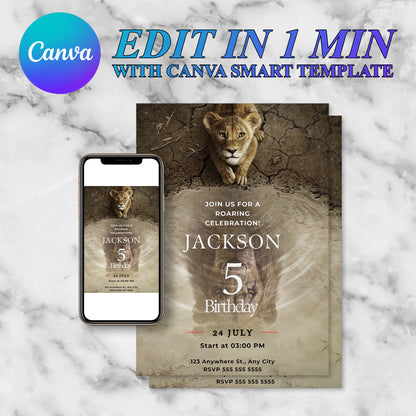 Mufasa The Lion King Birthday Invitation Template - CreativeRino