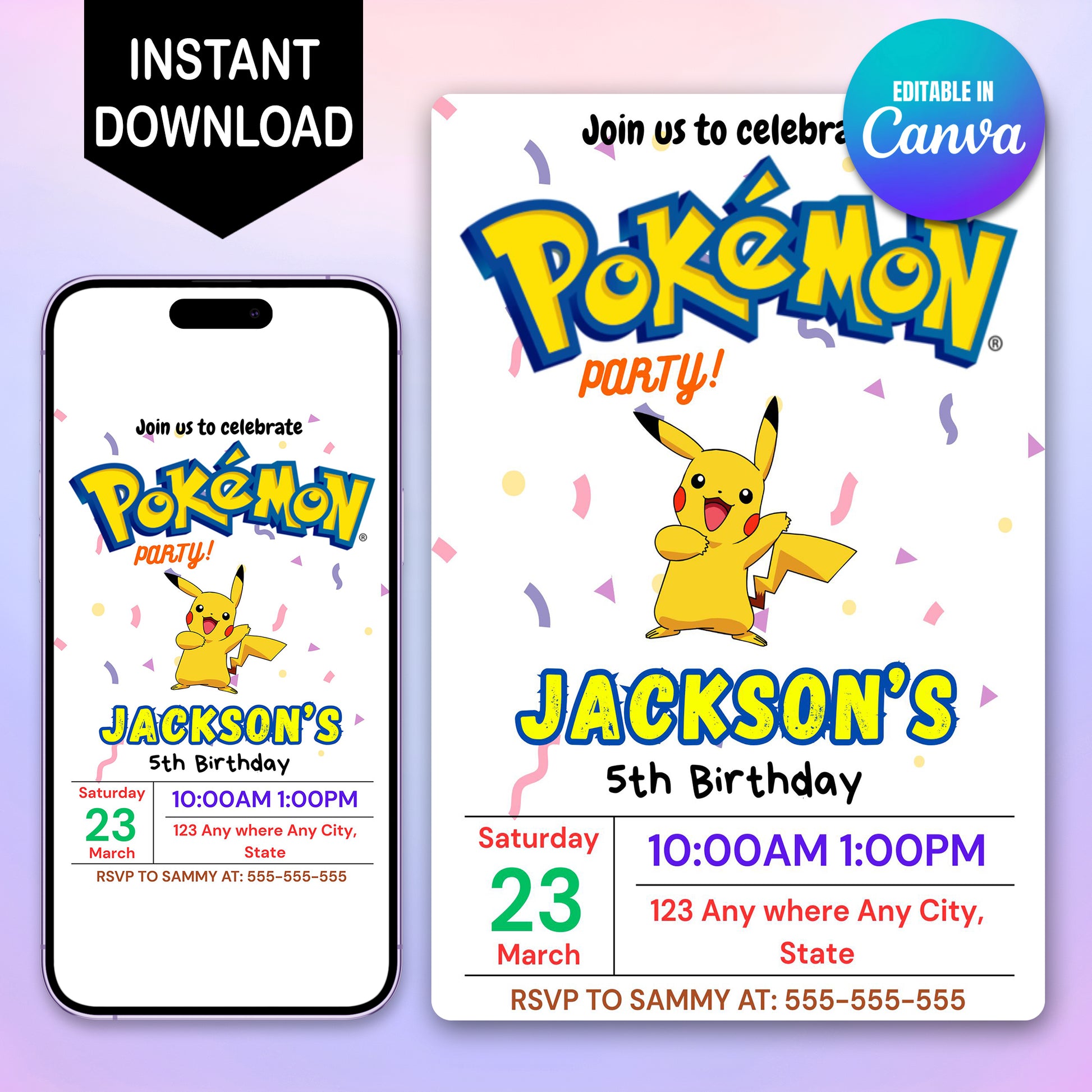 Pikachu Birthday Party Invitation Template | Pokemon Invite - CreativeRino