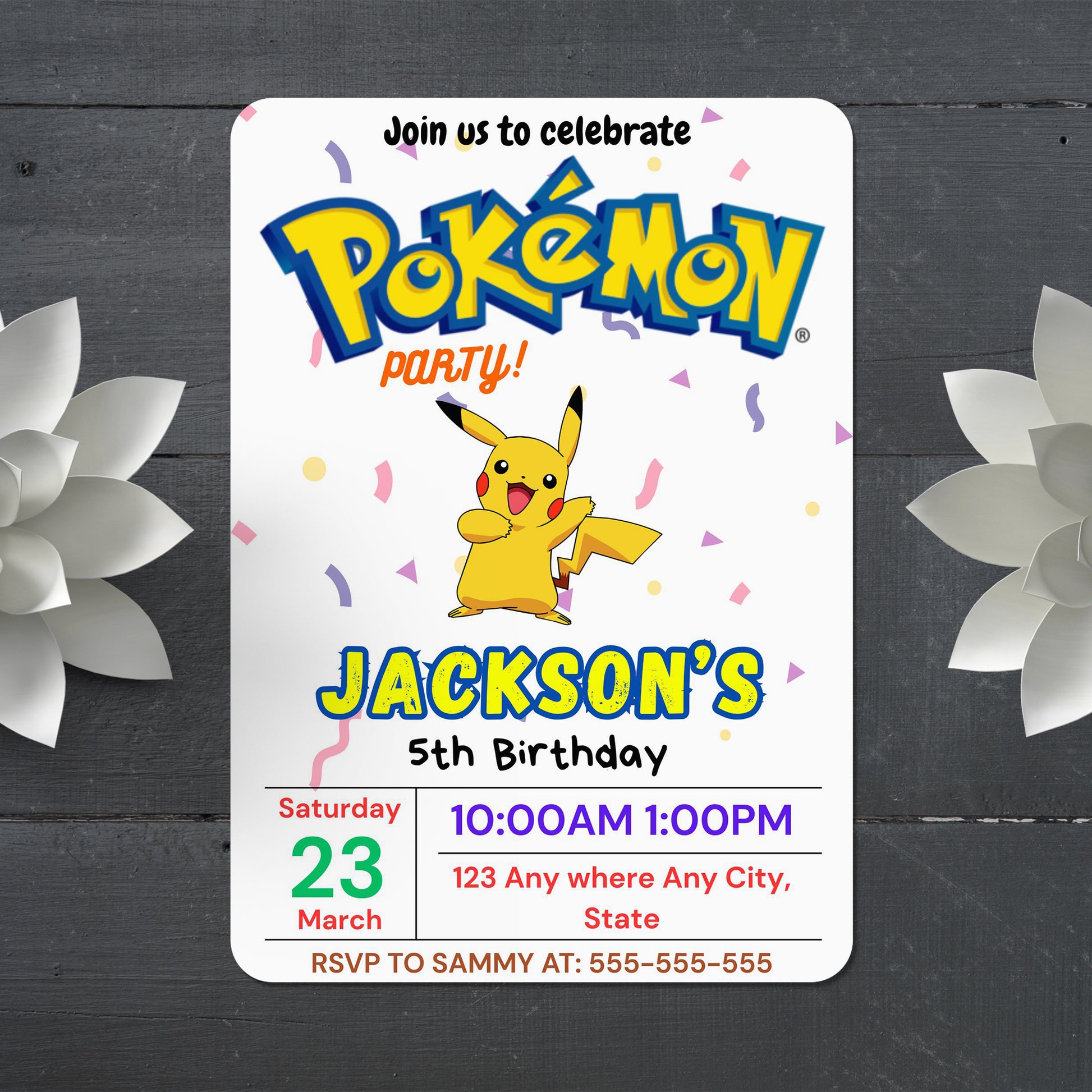 Pikachu Birthday Party Invitation Template | Pokemon Invite - CreativeRino