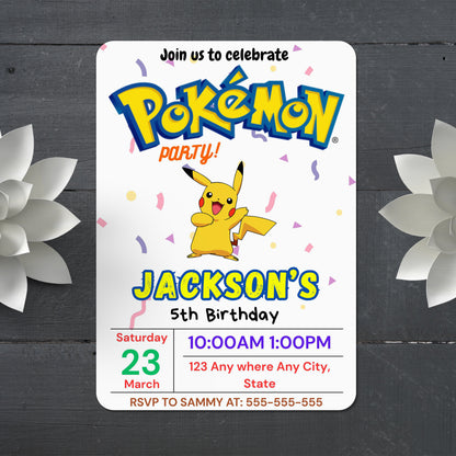 Pikachu Birthday Party Invitation Template | Pokemon Invite - CreativeRino