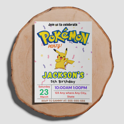 Pikachu Birthday Party Invitation Template | Pokemon Invite - CreativeRino