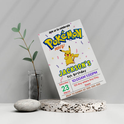 Pikachu Birthday Party Invitation Template | Pokemon Invite - CreativeRino