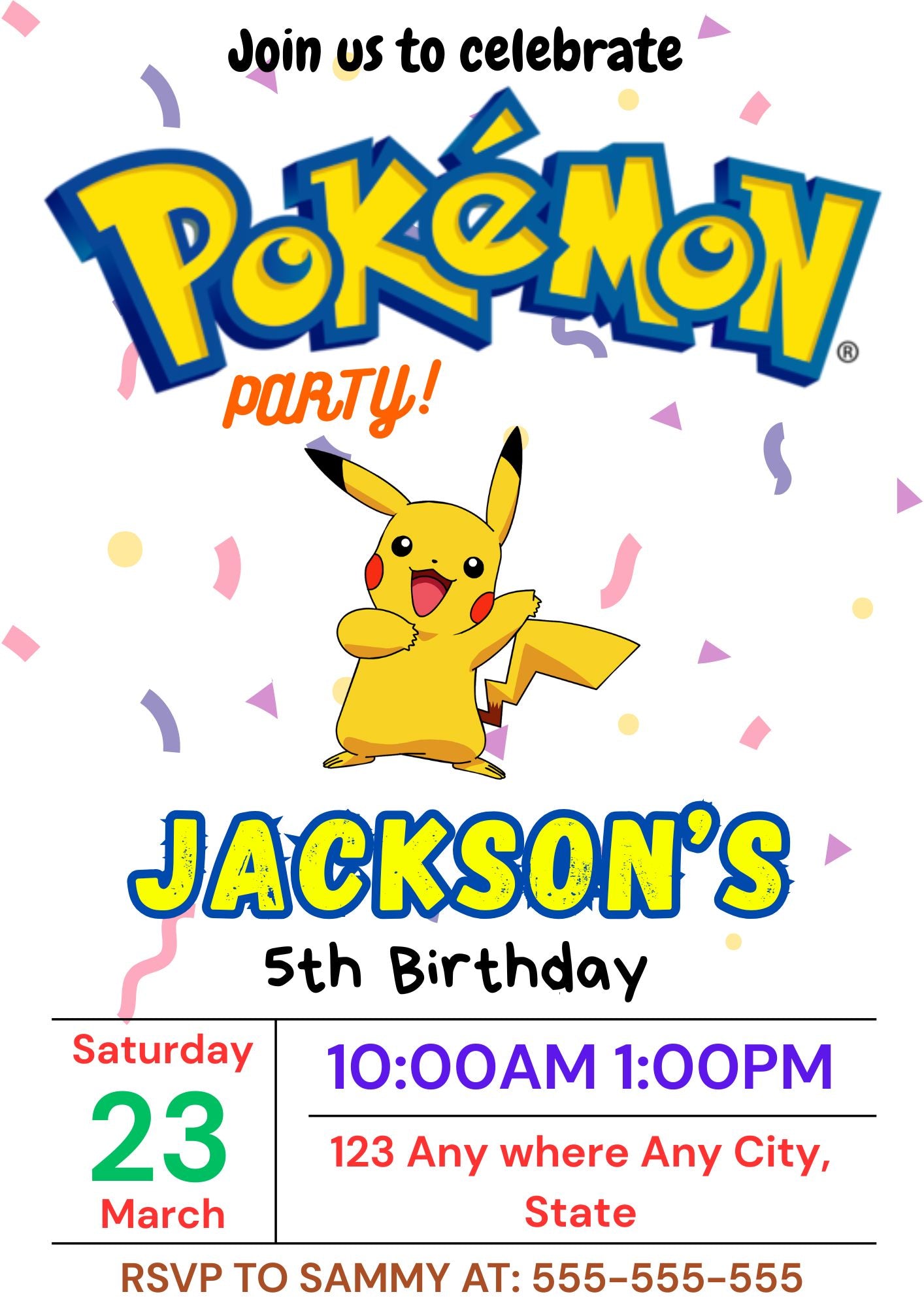 Pikachu Birthday Party Invitation Template | Pokemon Invite - CreativeRino