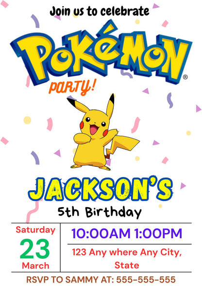 Pikachu Birthday Party Invitation Template | Pokemon Invite - CreativeRino